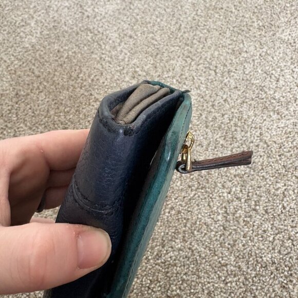 Fossil Navy Blue & Turquoise Leather Wallet Gold Hardwear - Picture 8 of 14